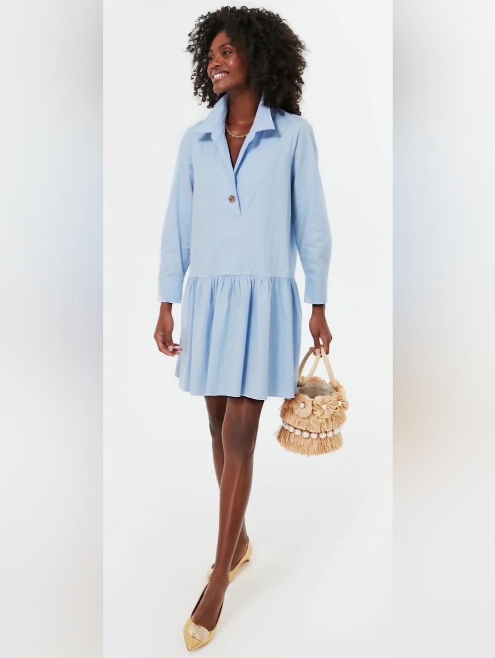 Pomander Place Tuckernuck Cleia Blue Cotton Poplin Drop Waist Dress M